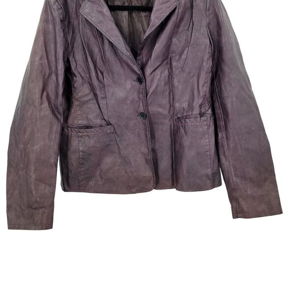 Womens Oxblood Vegan Faux Leather Jacket Sz L Eggplant Purple Blazer Button Up - Picture 5 of 10